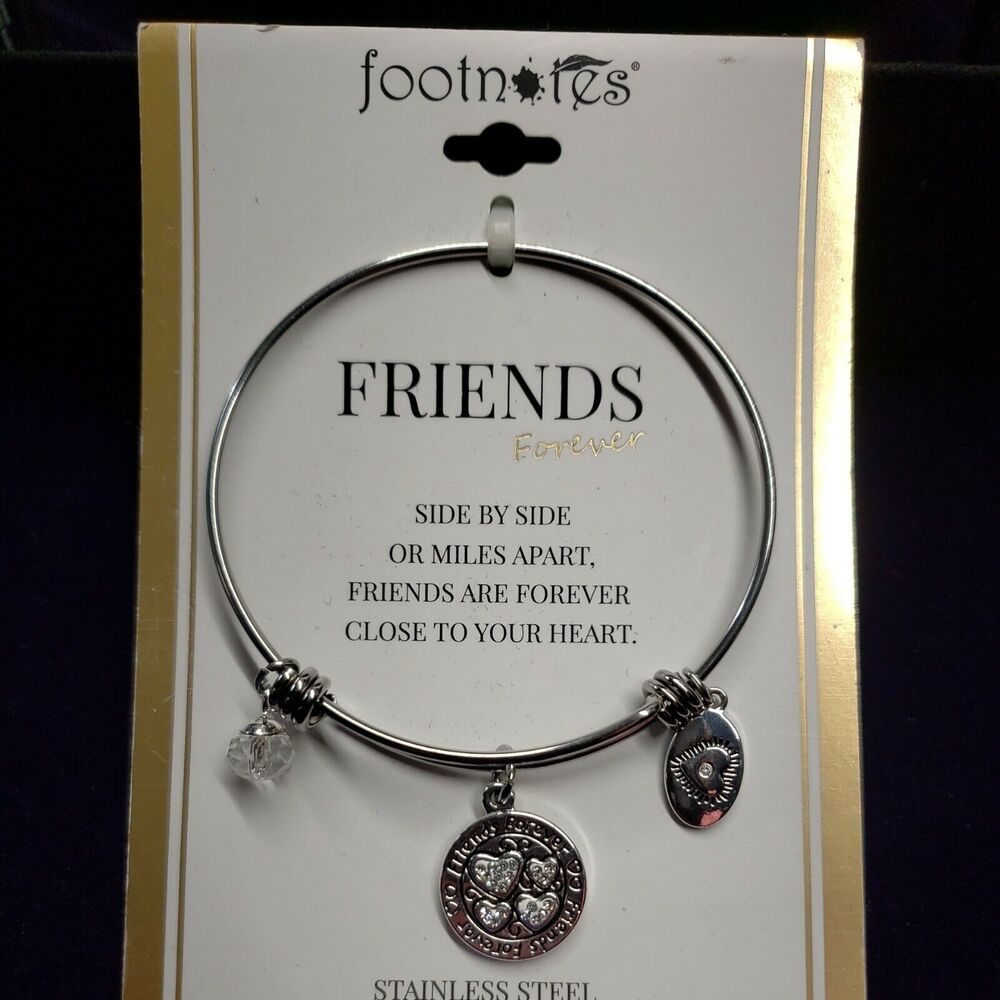 Footnotes Friends Forever Wire Bracelet One Size Adjustable in Silver Tone NWT